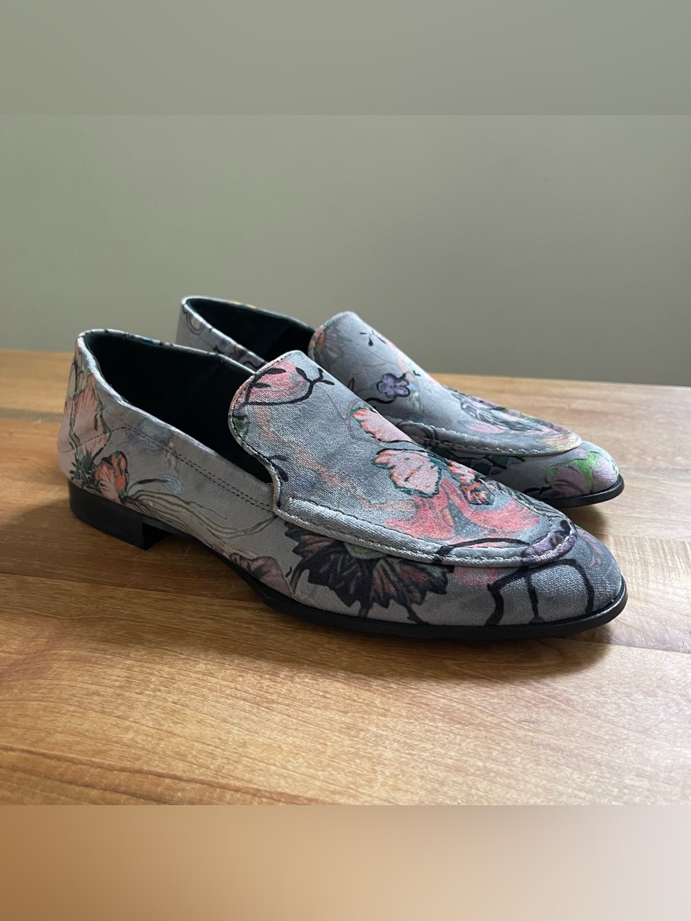 New Rag & Bone  Alix Gray Multicolor Floral Printed Velvet Loafers 36.5  6.5